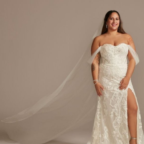 Gathered Tulle Cathedral Veil with Allover Glitter - Picture 3 of 6